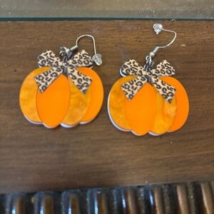 Leopard Bow Pumpkin Earrings